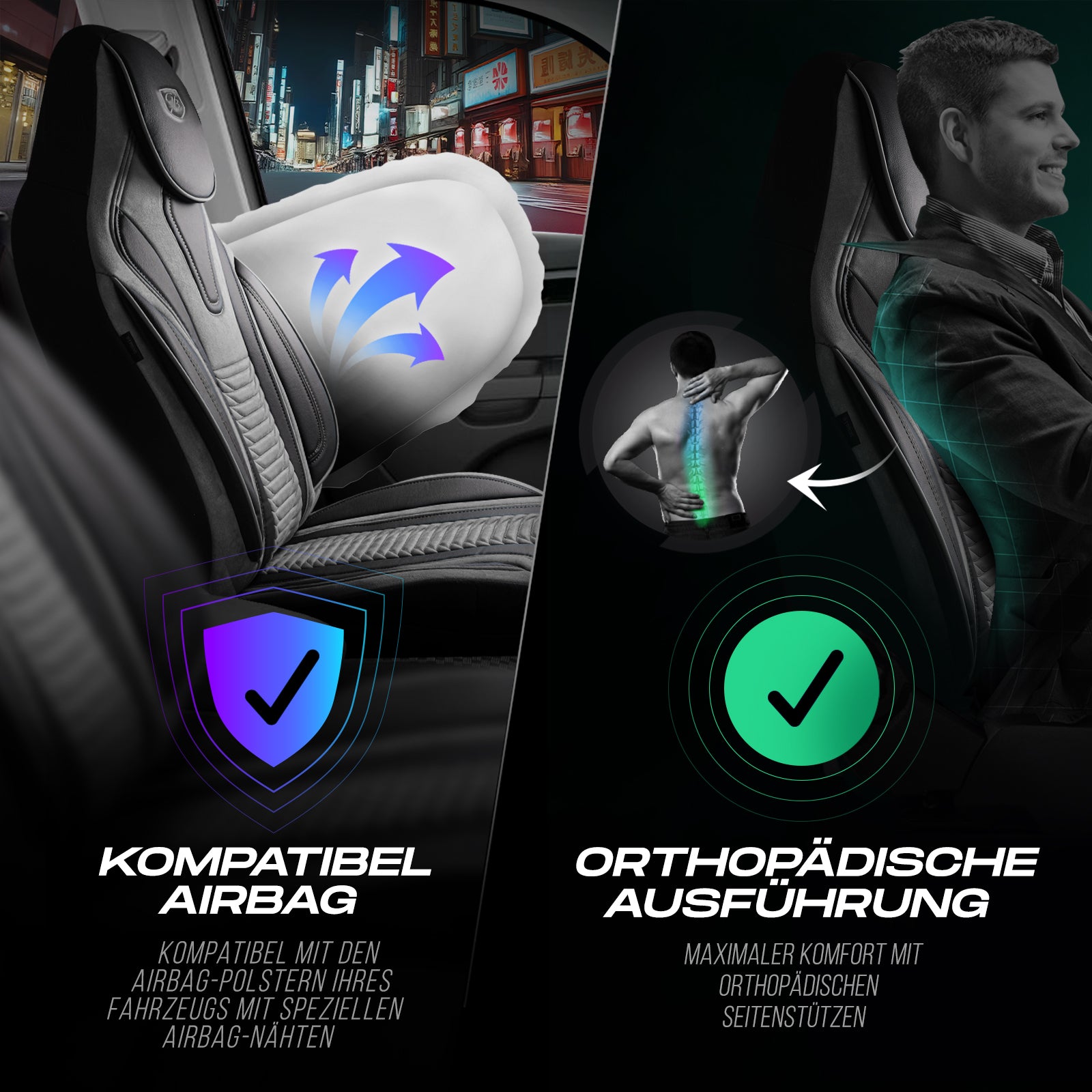 Tokyo Autositzbezüge für PKW & SUV, Velours & Leder