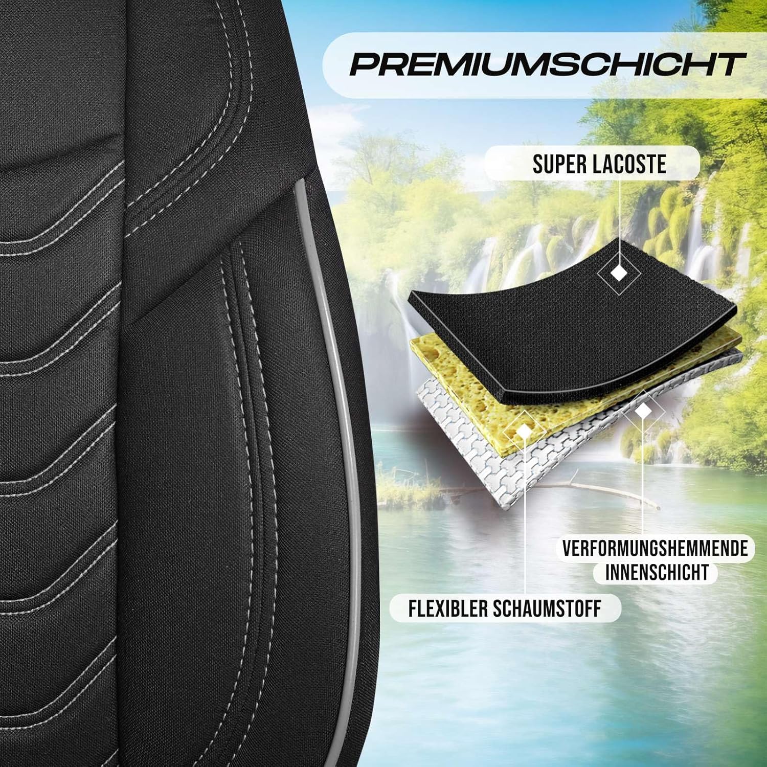 Lechfall Autositzbezüge für Opel Grandland X, Lacoste-Stoff